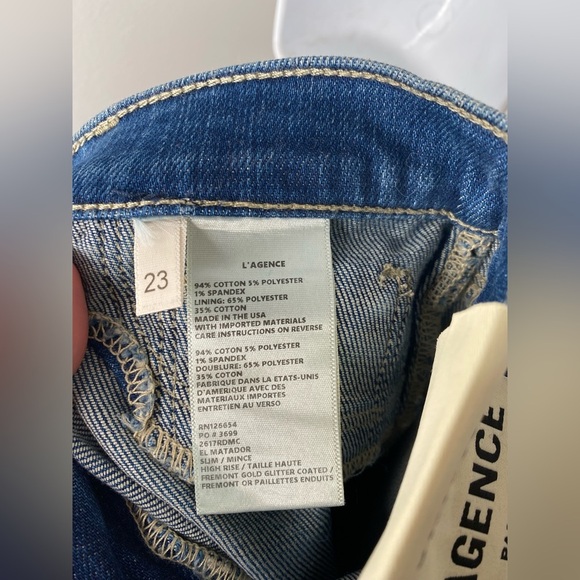 L'AGENCE El Matador french slim metallic crop skinny jeans Fremont gold size 23 - Picture 11 of 16